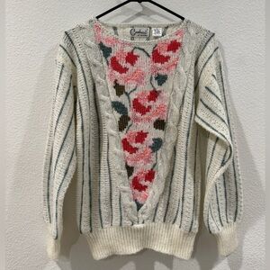 Vintage Carducci of California Knit Wool Blend Floral Striped Sweater Size Small